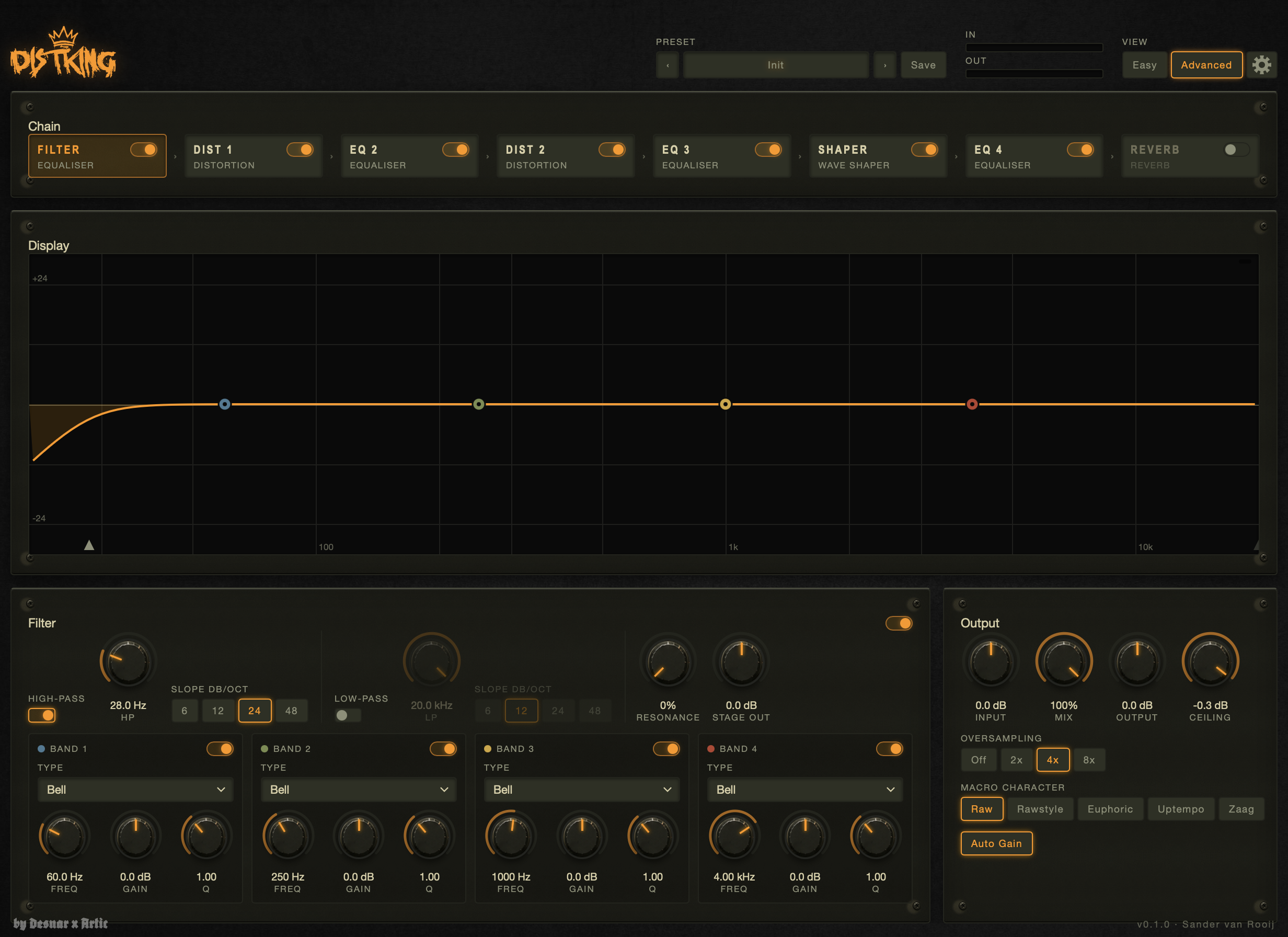 Distking Advanced Mode — full eight-stage chain with EQ display